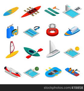 Water sport isometric 3d icons set isolated on white background. Water sport isometric 3d icons