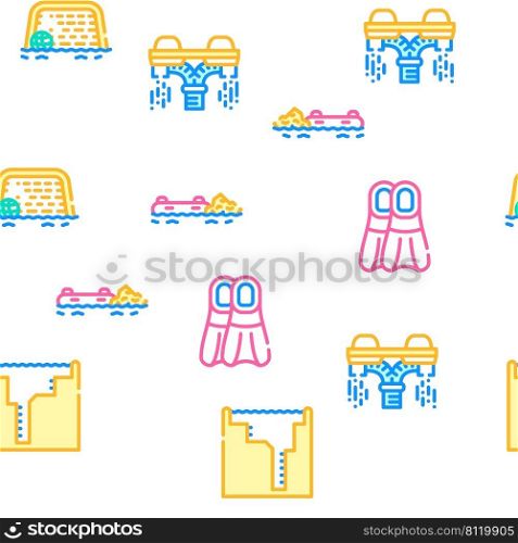 Water Sports Active Occupation Vector Seamless Pattern Color Line Illustration. Water Sports Active Occupation Icons Set Vector