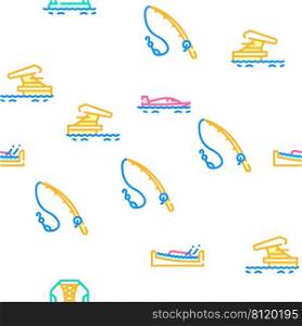 Water Sports Active Occupation Vector Seamless Pattern Color Line Illustration. Water Sports Active Occupation Icons Set Vector