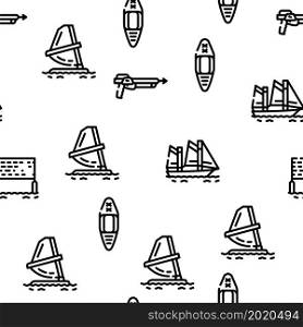 Water Sports Active Occupation Vector Seamless Pattern Thin Line Illustration. Water Sports Active Occupation Vector Seamless Pattern