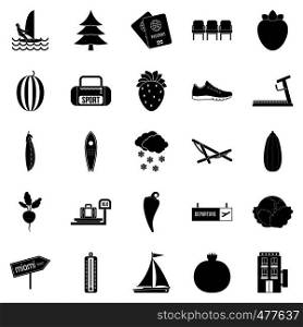 Water sports icons set. Simple set of 25 water sports vector icons for web isolated on white background. Water sports icons set, simple style