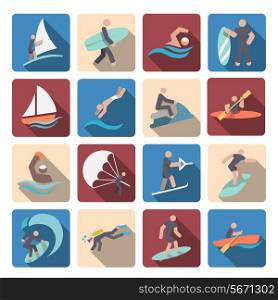 Water sports summer extreme activity colored pictogram icons set isolated vector illustration
