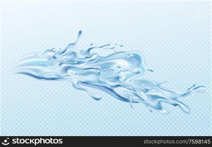 Water stream splashes realistic illustration isolated on transparent blue background. The real effect of transparency. Vector illustration EPS10. Water stream splashes realistic illustration isolated on transparent blue background. The real effect of transparency. Vector illustration