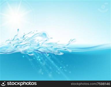 Water stream splashes realistic illustration on a blue sea background. Vector illustration EPS10. Water stream splashes realistic illustration on a blue sea background. Vector illustration