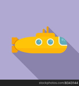 Water submarine icon flat vector. Underwater ship. Cute vehicle. Water submarine icon flat vector. Underwater ship