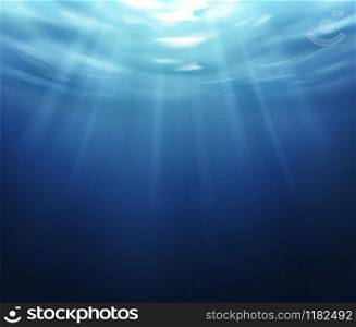 Water surface. Blue ocean underworld with sun reflection, aqua pattern texture, summer sea with shiny ripple deep water vector swimming pool background. Water surface. Blue ocean underworld with sun reflection, aqua pattern texture, summer sea with shiny ripple water vector background