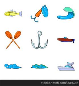 Water table icons set. Cartoon set of 9 water table vector icons for web isolated on white background. Water table icons set, cartoon style