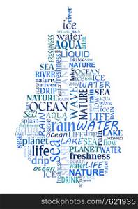 Water tag cloud as a blue drop for design