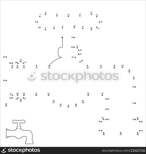 Water Tap Icon Connect The Dots, Faucet, Spigot Vector Art Illustration, Puzzle Game Containing A Sequence Of Numbered Dots