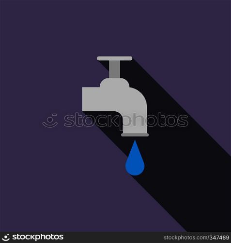 Water tap icon in flat style with long shadow. Water tap icon, flat style