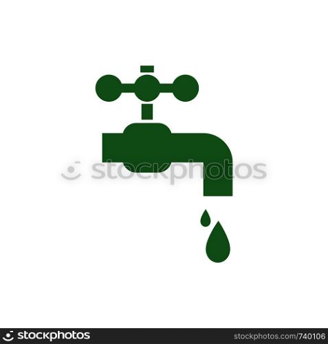 Water tap with falling drop. Green ecological sign. Protect planet. Vector illustration for design.