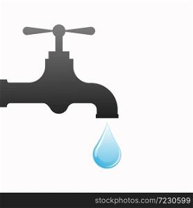 Water tap with falling drop. Vector illustration