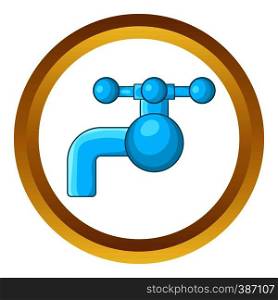 Water tap with knob vector icon in golden circle, cartoon style isolated on white background. Water tap with knob vector icon