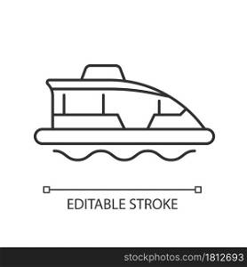 Water taxi linear icon. Traveling across harbour. Water bus. Ferry service. Sightseeing trip. Thin line customizable illustration. Contour symbol. Vector isolated outline drawing. Editable stroke. Water taxi linear icon