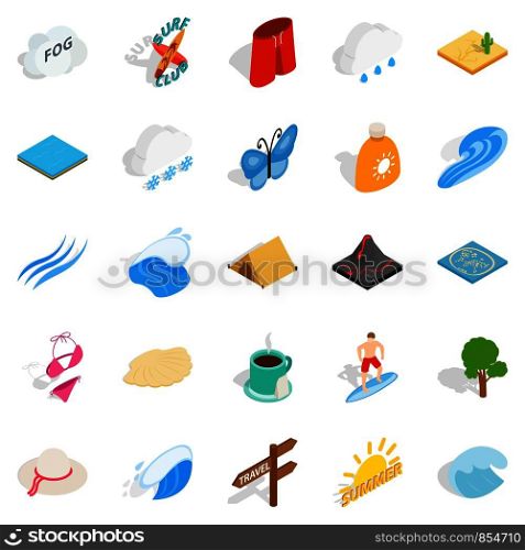 Water things icons set. Isometric set of 25 water things vector icons for web isolated on white background. Water things icons set, isometric style