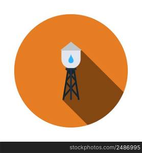 Water Tower Icon. Flat Circle Stencil Design With Long Shadow. Vector Illustration.