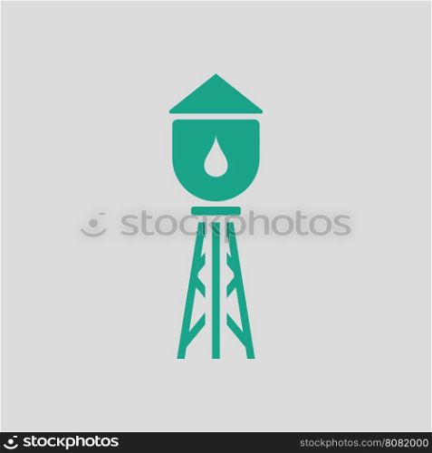 Water tower icon. Gray background with green. Vector illustration.