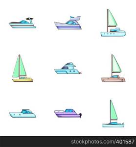 Water transport icons set. Cartoon illustration of 9 water transport vector icons for web. Water transport icons set, cartoon style