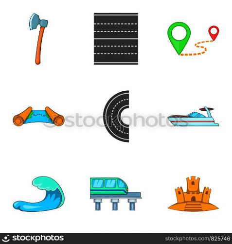 Water transport icons set. Cartoon set of 9 water transport vector icons for web isolated on white background. Water transport icons set, cartoon style