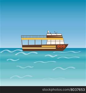 Water transport travel ship across sea river ocean. Cruise. A beach holiday. Vector illustration. Water transport travel ship across sea river ocean.