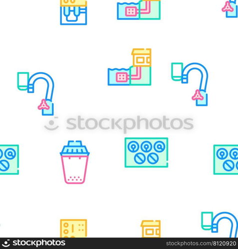 Water Treatment Filter Collection Vector Seamless Pattern Color Line Illustration. Water Treatment Filter Collection Icons Set Vector