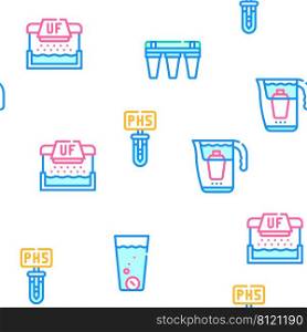 Water Treatment Filter Collection Vector Seamless Pattern Color Line Illustration. Water Treatment Filter Collection Icons Set Vector