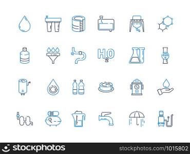 Water treatment icon. Purifier recycling industry container tank filter for water ecosystem wastewater vector colored symbols. Illustration of filtration system, drop and treatment purity. Water treatment icon. Purifier recycling industry container tank filter for water ecosystem wastewater vector colored symbols