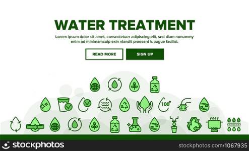 Water Treatment Landing Web Page Header Banner Template Vector. Water Healthy Drop With Mark Of Purity And Recycle, World And Plant Illustration. Water Treatment Landing Header Vector