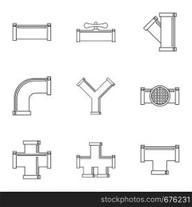 Water tube icon set. Outline set of 9 water tube vector icons for web isolated on white background. Water tube icon set, outline style