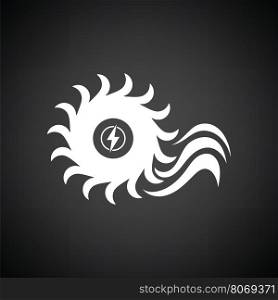 Water turbine icon. Black background with white. Vector illustration.
