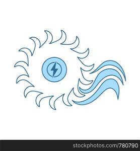 Water Turbine Icon. Thin Line With Blue Fill Design. Vector Illustration.