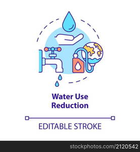 Water use reduction concept icon. Climate changes prevention abstract idea thin line illustration. Isolated outline drawing. Editable stroke. Roboto-Medium, Myriad Pro-Bold fonts used. Water use reduction concept icon