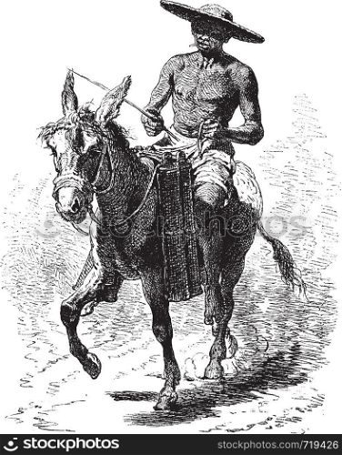 Water vendor to Cartagena, vintage engraved illustration. Le Tour du Monde, Travel Journal, (1872).