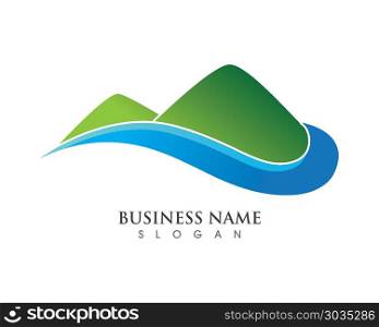 Water Wave and mountain symbol and icon Logo Template vector. Water Wave symbol and icon Logo Template vector