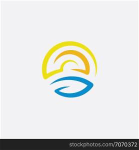 water wave and sun circle icon logo design