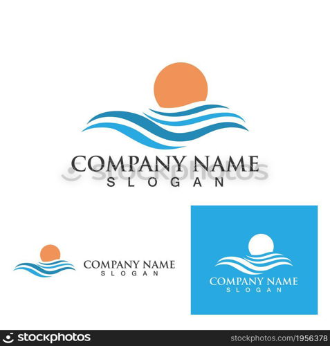 Water wave and sun icon vector illustration design logo