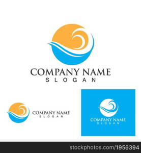 Water wave and sun icon vector illustration design logo