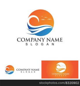 Water wave and sun  logo template icon vector illustration design. Wave In Circle Shape