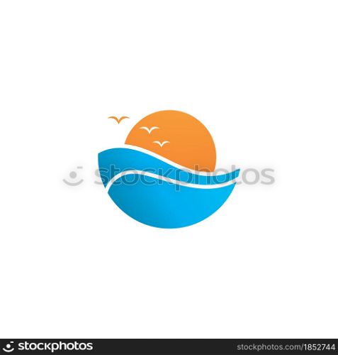 water wave and sun vector symbol