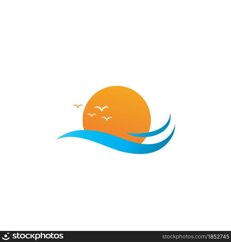 water wave and sun vector symbol