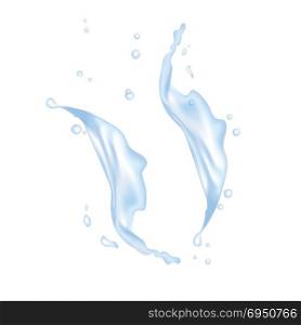 Water Wave Crown Splash Falling Drops Isolated On White Background. Vector.