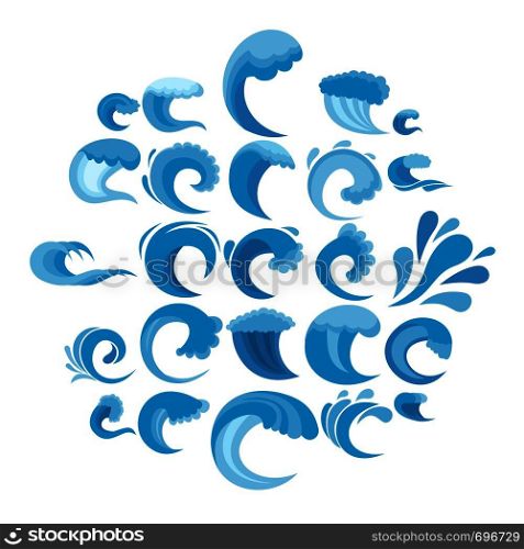 Water wave icons set. Flat illustration of 25 water wave vector icons isolated on white background. Water wave icons set, flat style