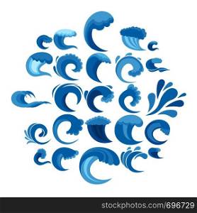 Water wave icons set. Flat illustration of 25 water wave vector icons isolated on white background. Water wave icons set, flat style
