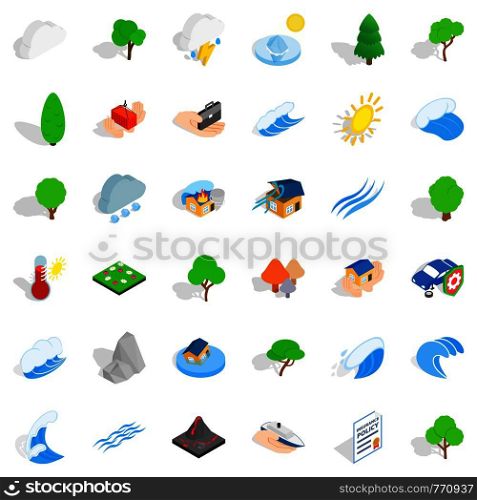 Water wave icons set. Isometric style of 36 water wave vector icons for web isolated on white background. Water wave icons set, isometric style