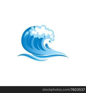 Water wave isolated marine splashes. Vector ocean or sea waves, wind surf gale swirls or streams. Ocean or sea wave isolated marine drops