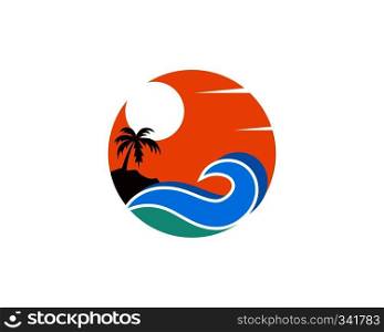 water wave with palm tree illustration vector template