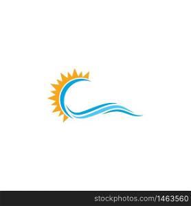 Water Wave with sun Logo Template. vector Icon illustration design
