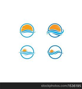 Water Wave with sun Logo Template. vector Icon illustration design