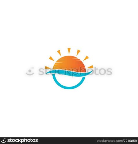 Water Wave with the sun natural icon Logo Template. vector Icon illustration design