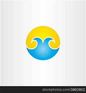 water waves with sun summer icon design